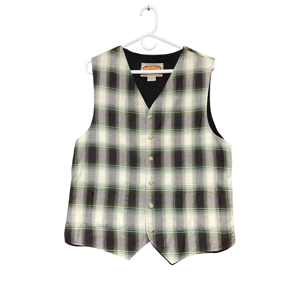 Vintage PARAGRAFF CLOTHING CO Plaid Waistcoat Mens S Button Front Cotton Classic